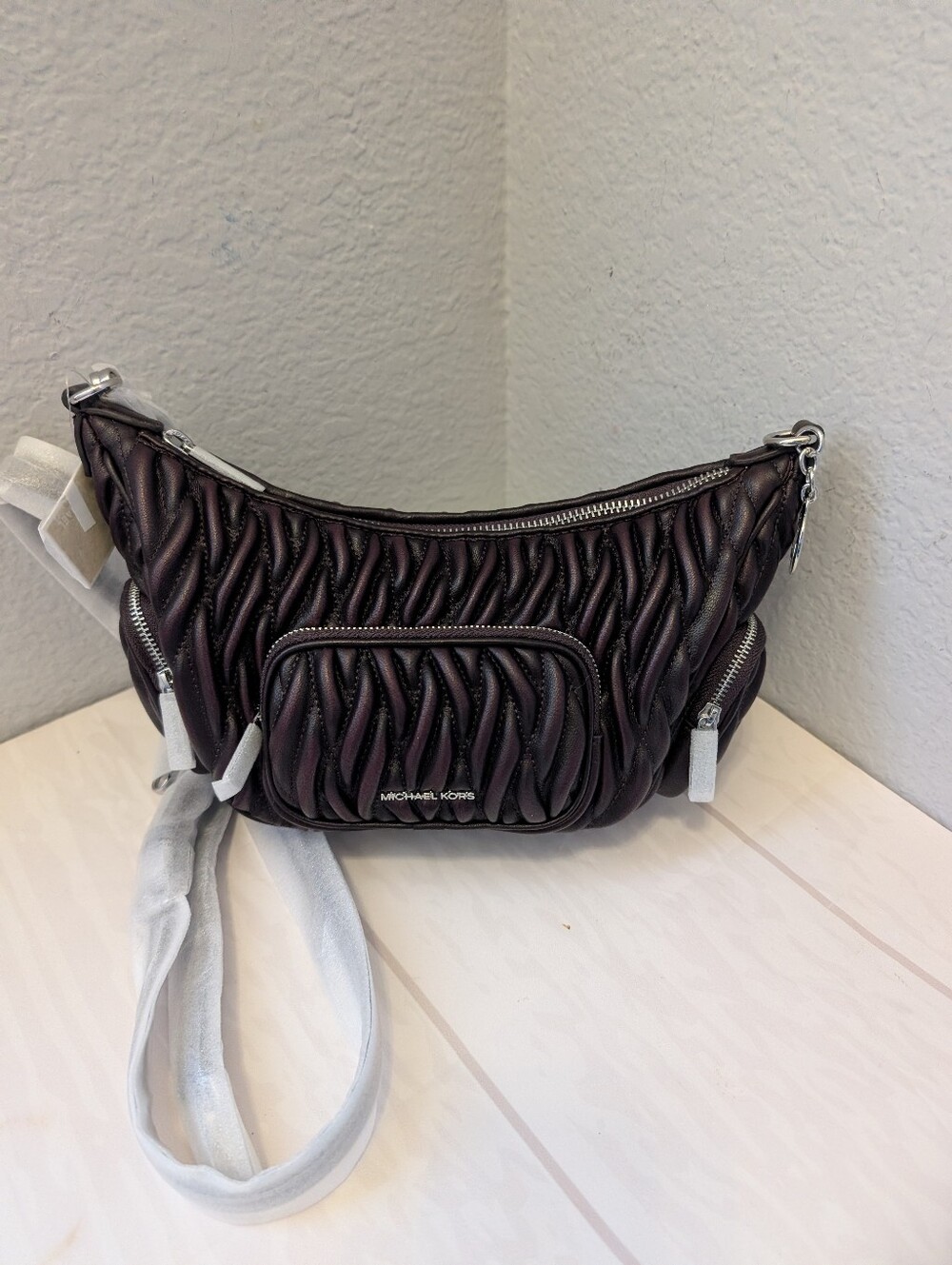 NWT Michael Kors Merritt Small Matelassé Burnished Convertible Shoulder Bag